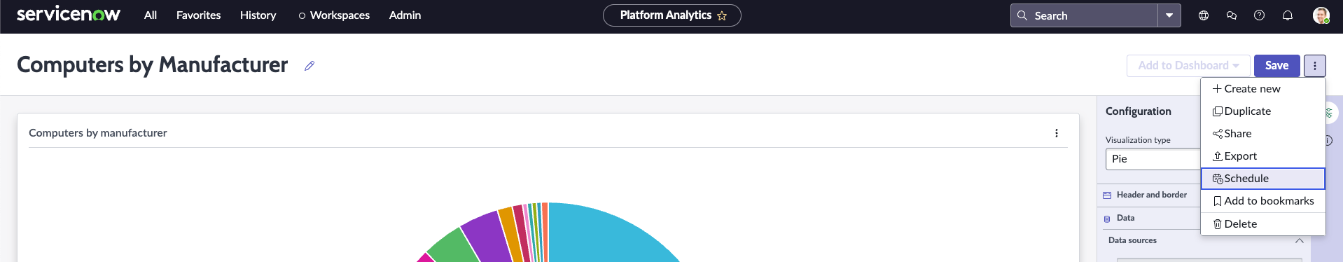 A screenshot of the Platform Analytics Data Visualization editor.
