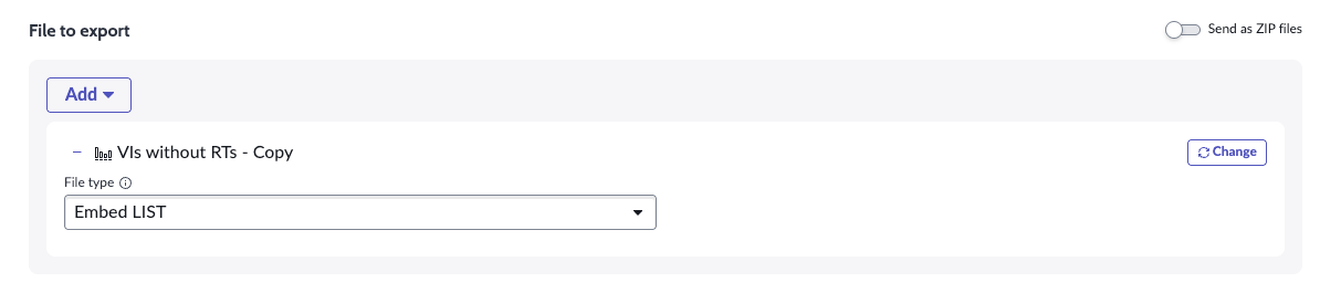 The Embed LIST option in the Scheduled Export screen for a list Data Visualization.